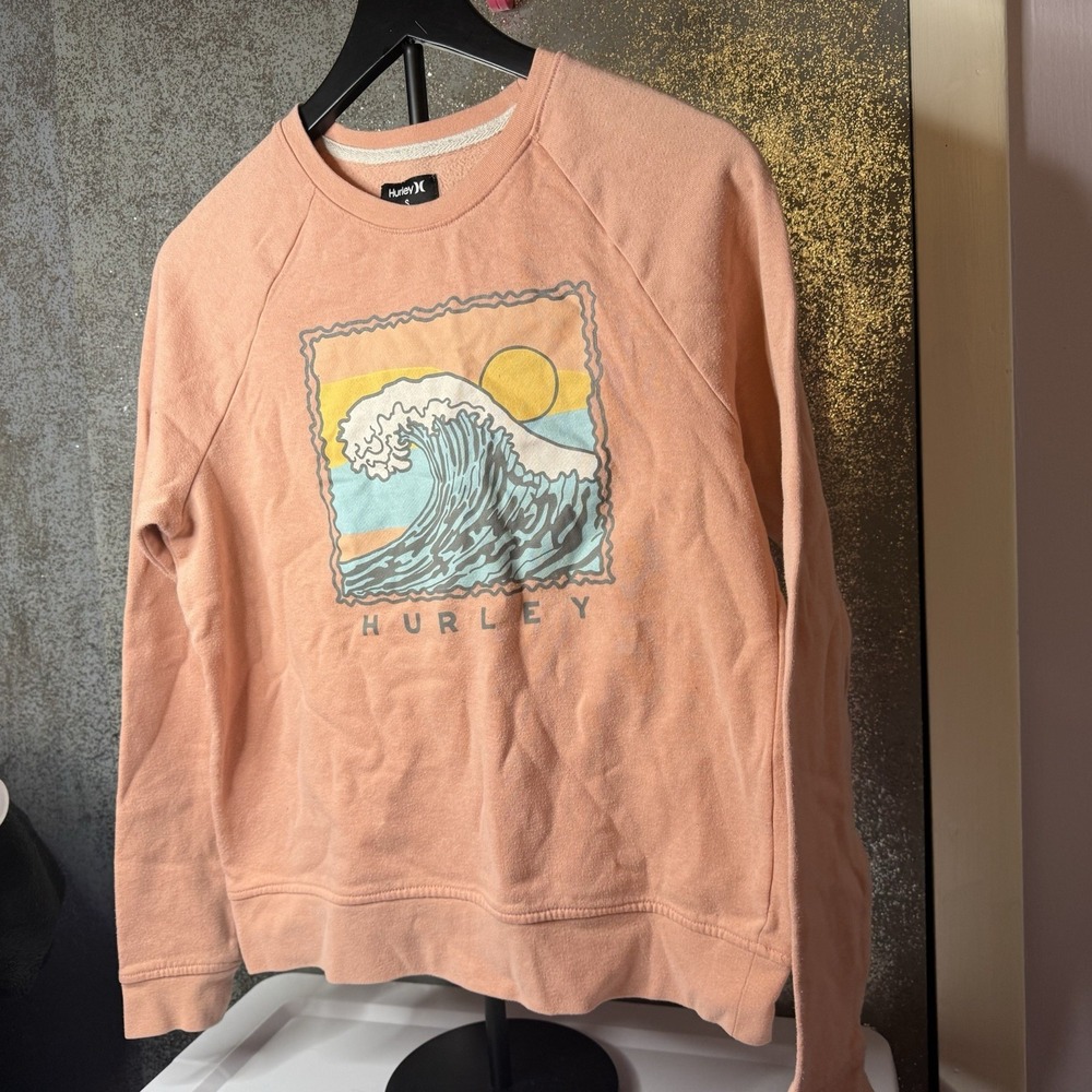 Hurley Pink Graphic Pullover Sweatshirt Crew Neck Womens S Cotton Fleece Vintage - Picture 5 of 6